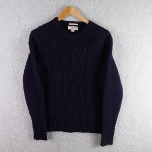 Wallace & Barnes‎ Shetland Wool Cable Knit Crewneck Sweater Navy Blue Mens XS